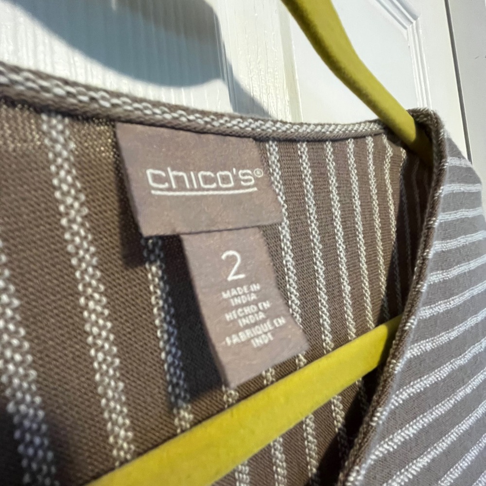 Chico's Mixed Stripe Tunic Top 3/4 Sleeve Neutral Browns Fall Casual 2 Chic - Picture 9 of 14